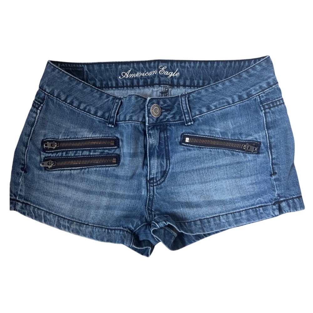American Eagle Womens Denim micro Shorts Size 4 Medium Wash Triple Zipper Moto